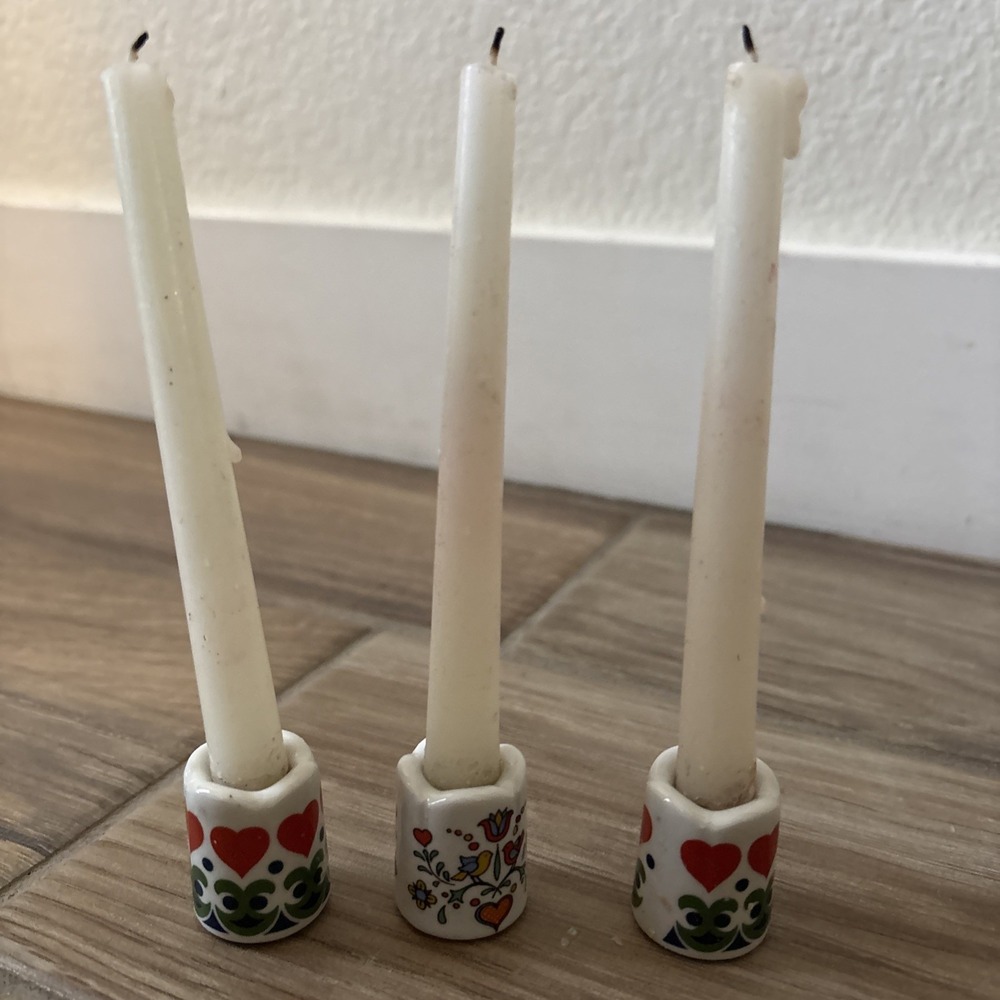 Vintage Russ Porcelain Candle Holder Set Of 3 Christmas West Germany